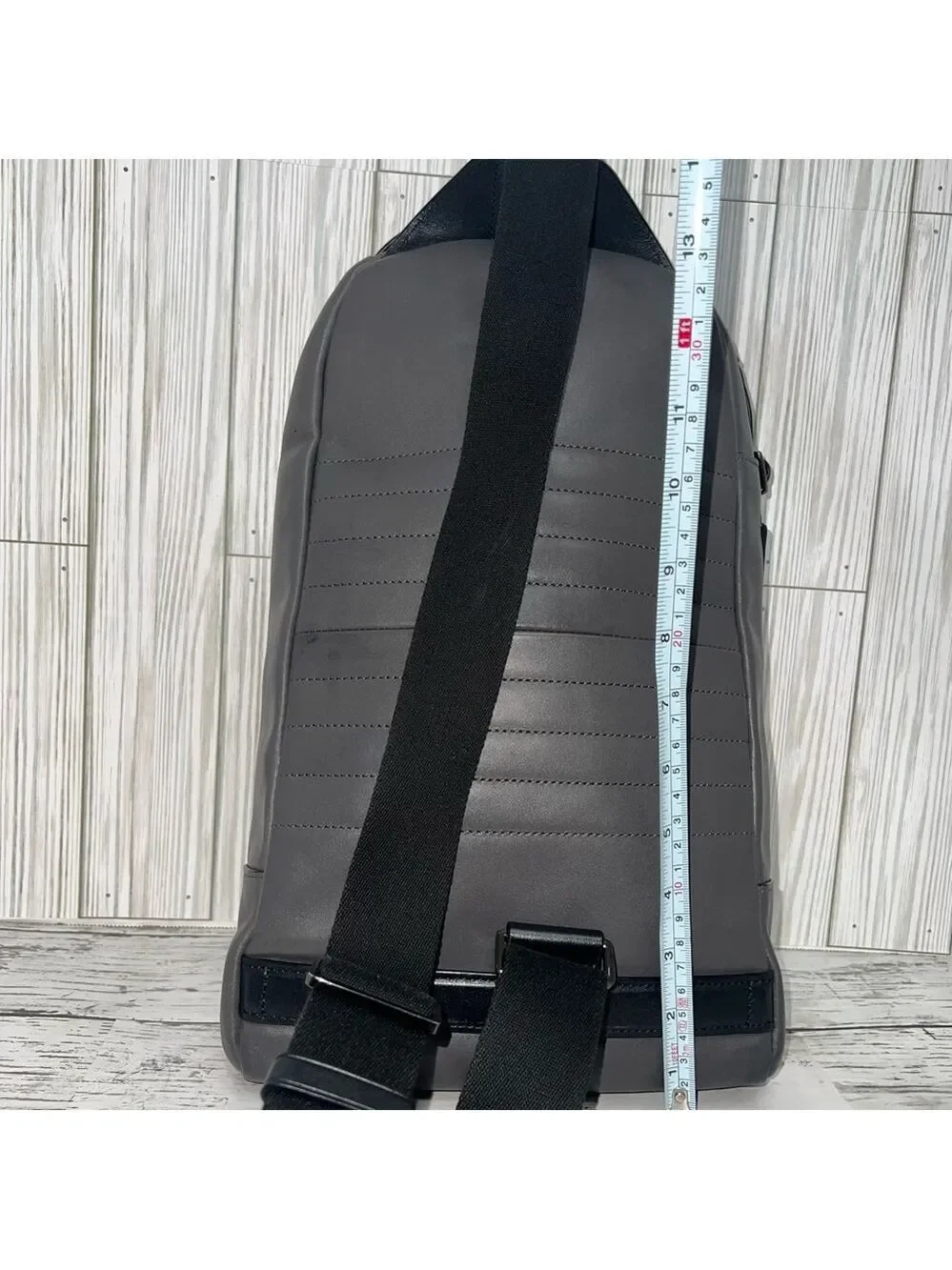 TUMI Gray Leather Sling Backpack Crossbody Bag Travel Everyday Work